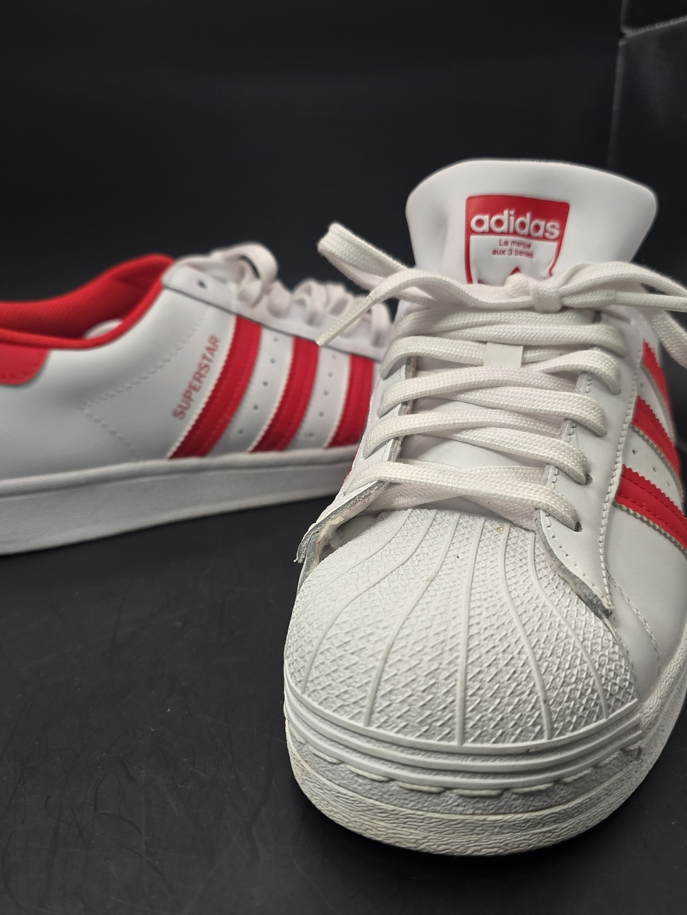 adidas White Sneakers with Red Stripes - Superstar Style